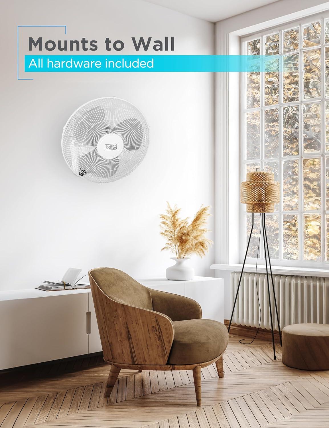 BLACK+DECKER BFP Series BLACK+DECKER 16" Wall Fan with Remote Control, Oscillating Fan with 3 Speed Settings