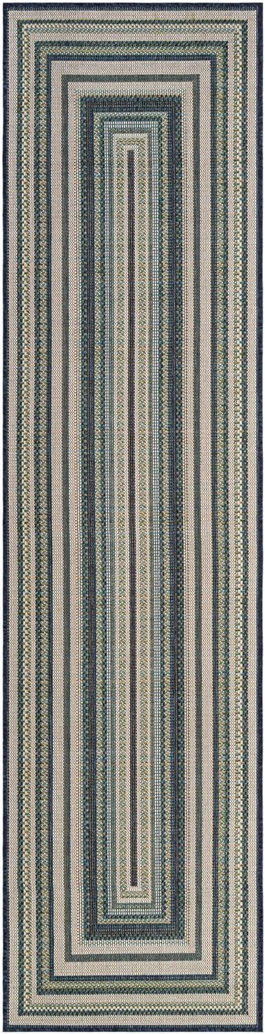 Rugs.com Baja Outdoor Collection Rug – 10 Ft Runner Blue Medium-Pile Rug Perfect for Hallways, Entryways