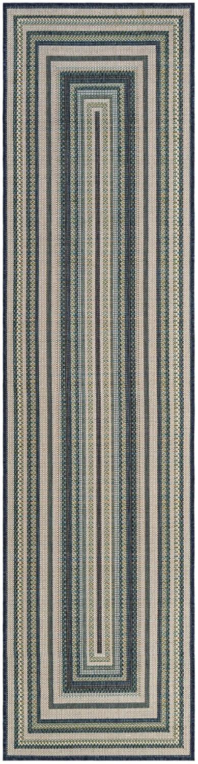 Rugs.com Baja Outdoor Collection Rug – 10 Ft Runner Blue Medium-Pile Rug Perfect for Hallways, Entryways
