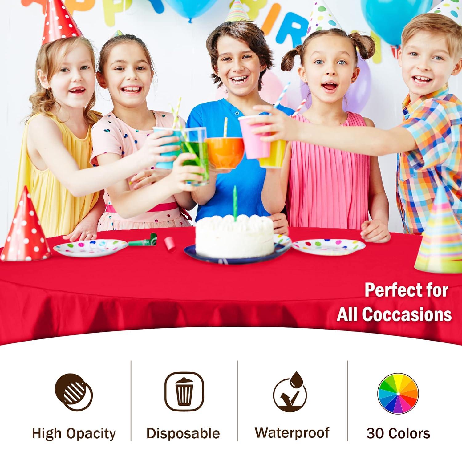 Crown Display Premium Quality Plastic Tablecloth 84 Inch. Round- Red- 6 Packs