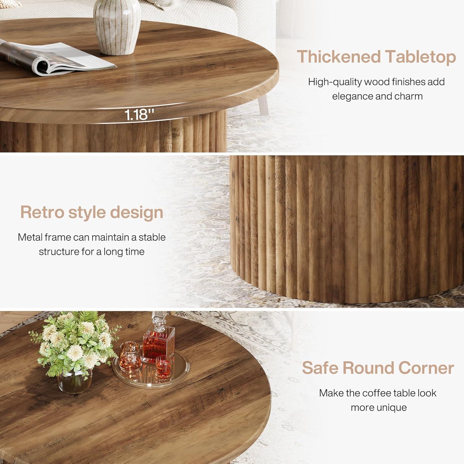 Resenkos Center Coffee Table, Living Room Table,31.5" Coffee Table, Farmhouse Circle Center Table Sofa Side Table Brown