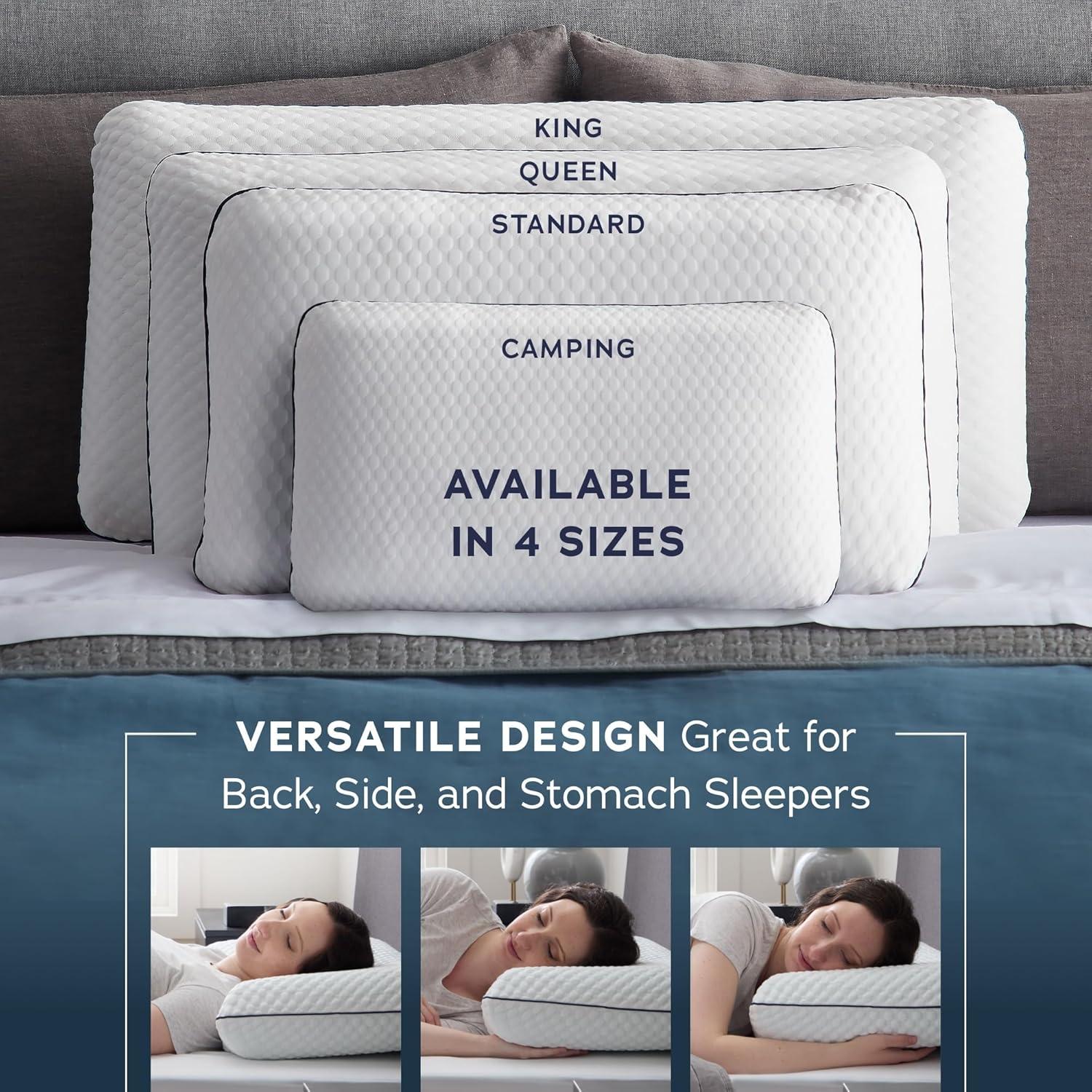 Medium Firm White and Blue Memory Foam Bed Pillow Set