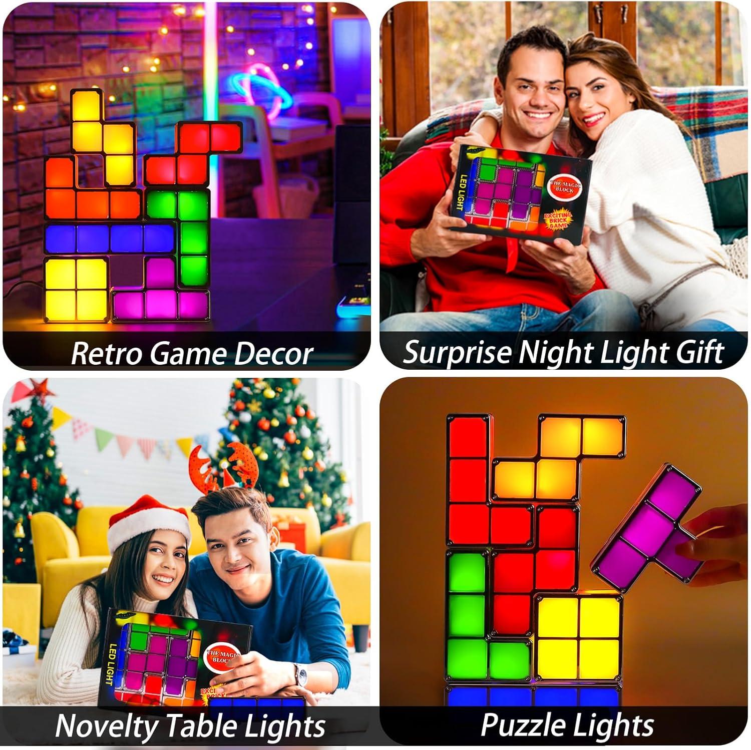 Night Light for Kids, Stackable LED 7 Colors 3D Puzzles Night Light Induction Interlocking Desk Lamp, DIY Tangram Light Blocks Puzzles lamp for Kids Teens Bedroom