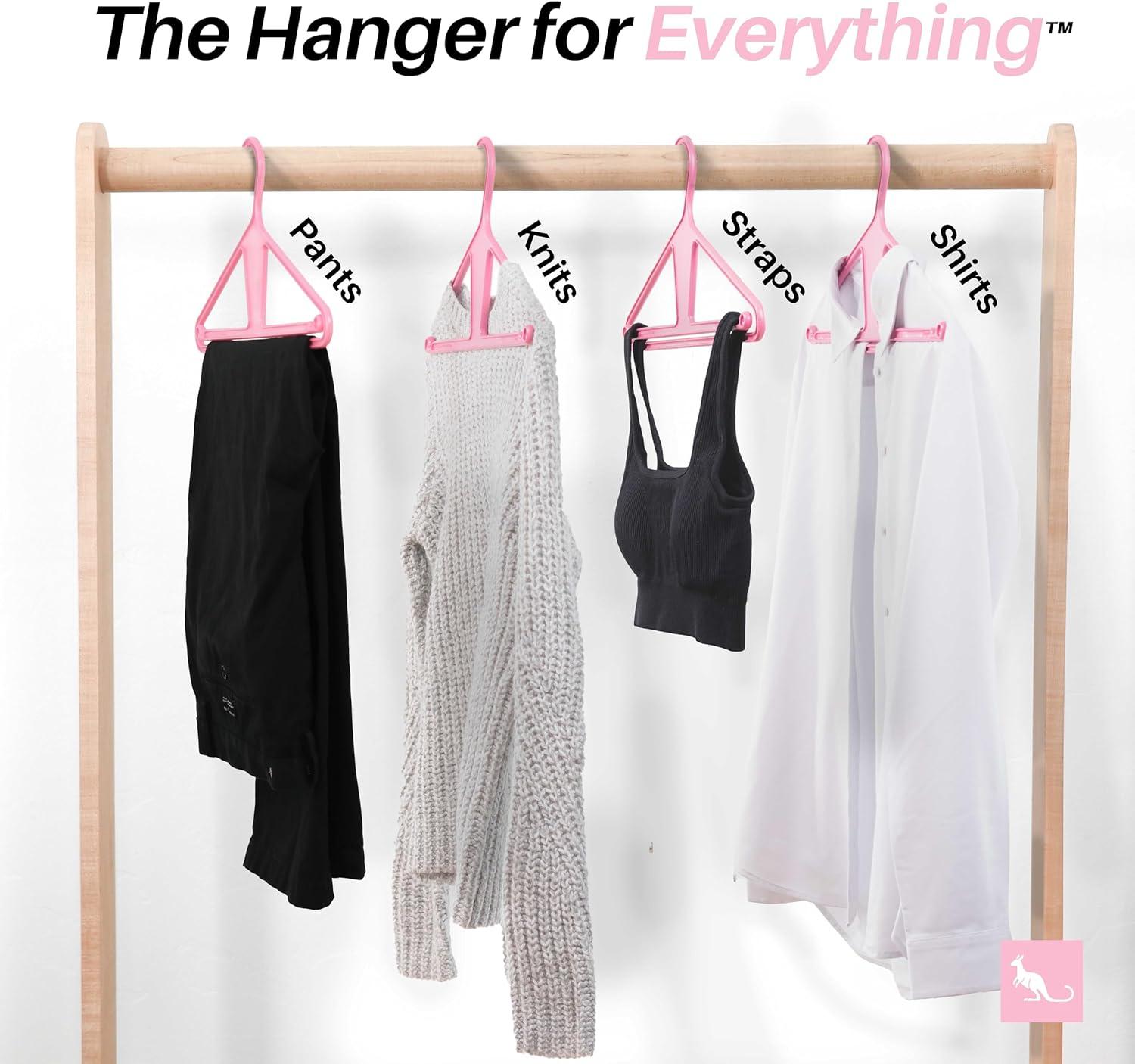 Kangaroo™ 100% Recycled High-Strength Clothing Hanger, Pants, Shirt, Jacket - Patented (Pinkity 30-Pack)