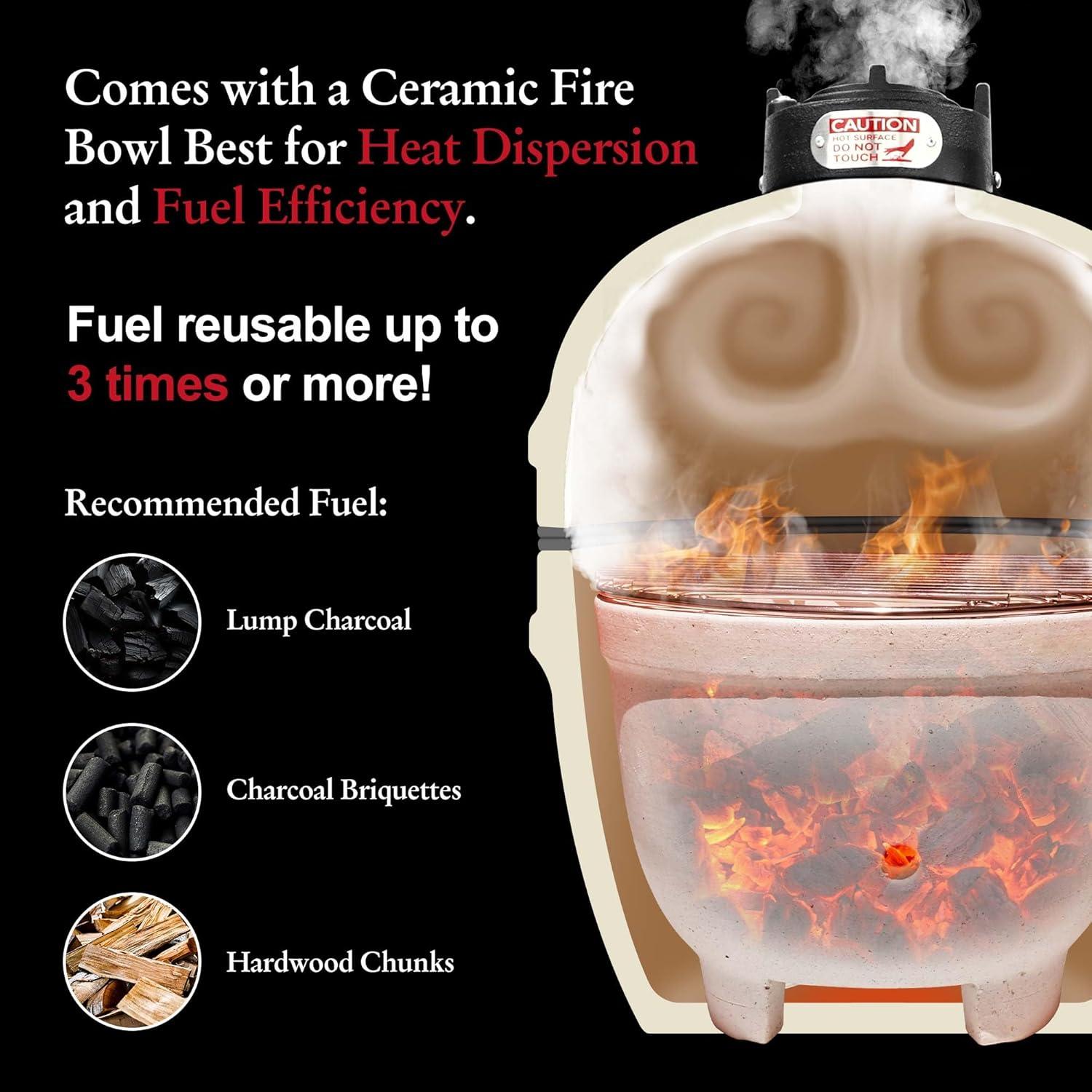 Ceramic BBQ Charcoal Kamado Grill 13 inch Portable Tabletop BBQ Grill with Stainless Steel Grates Black, Black