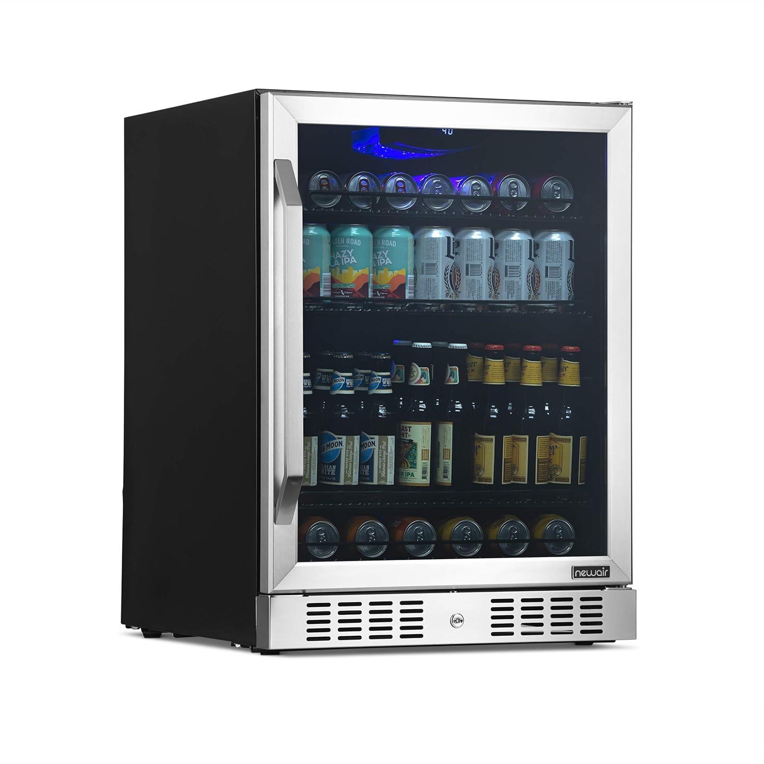 Newair 24" Built-in or Freestanding 177 Can Beverage Fridge in Stainless Steel