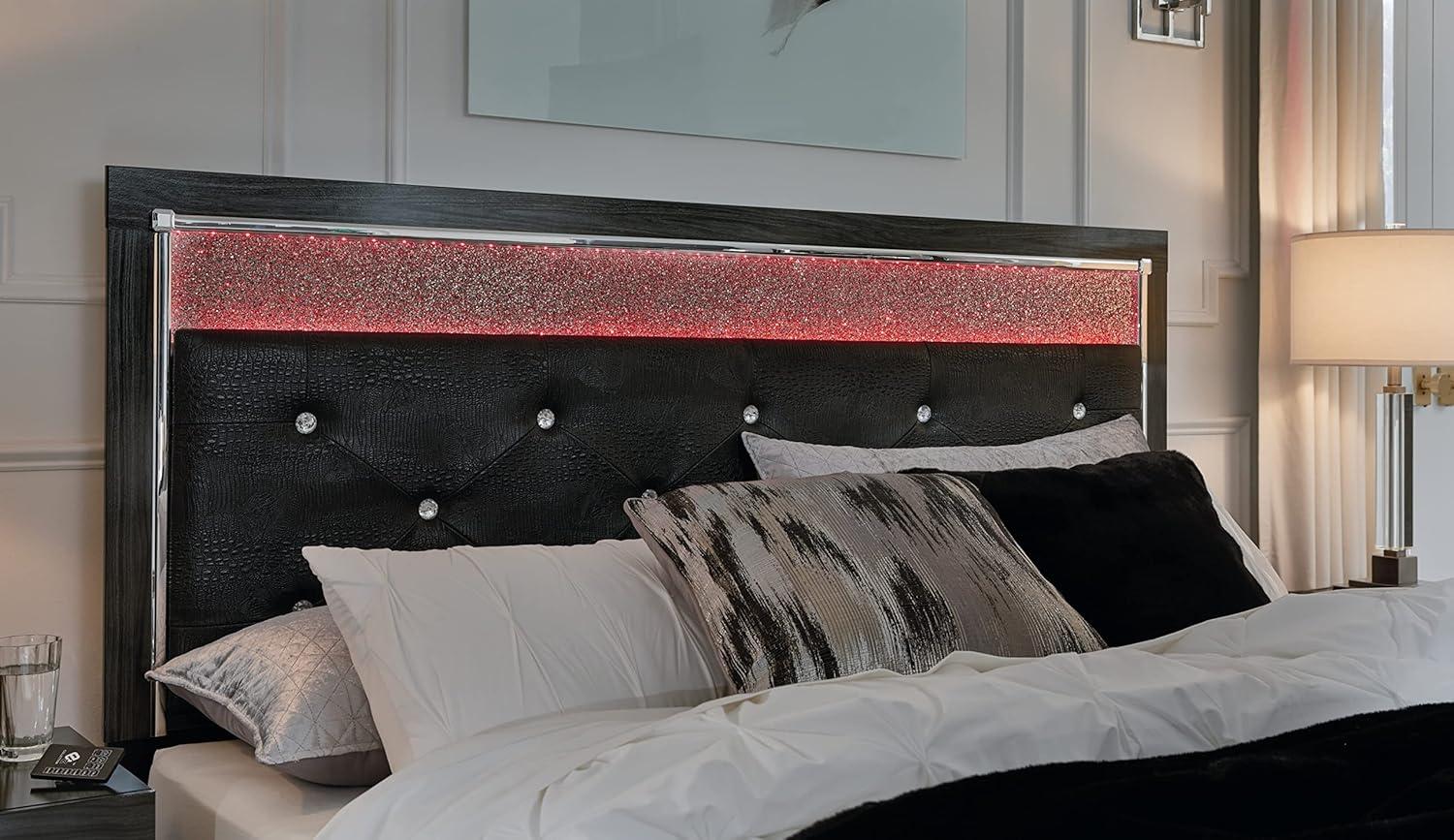 Queen Black Upholstered Tufted Headboard with LED Lighting