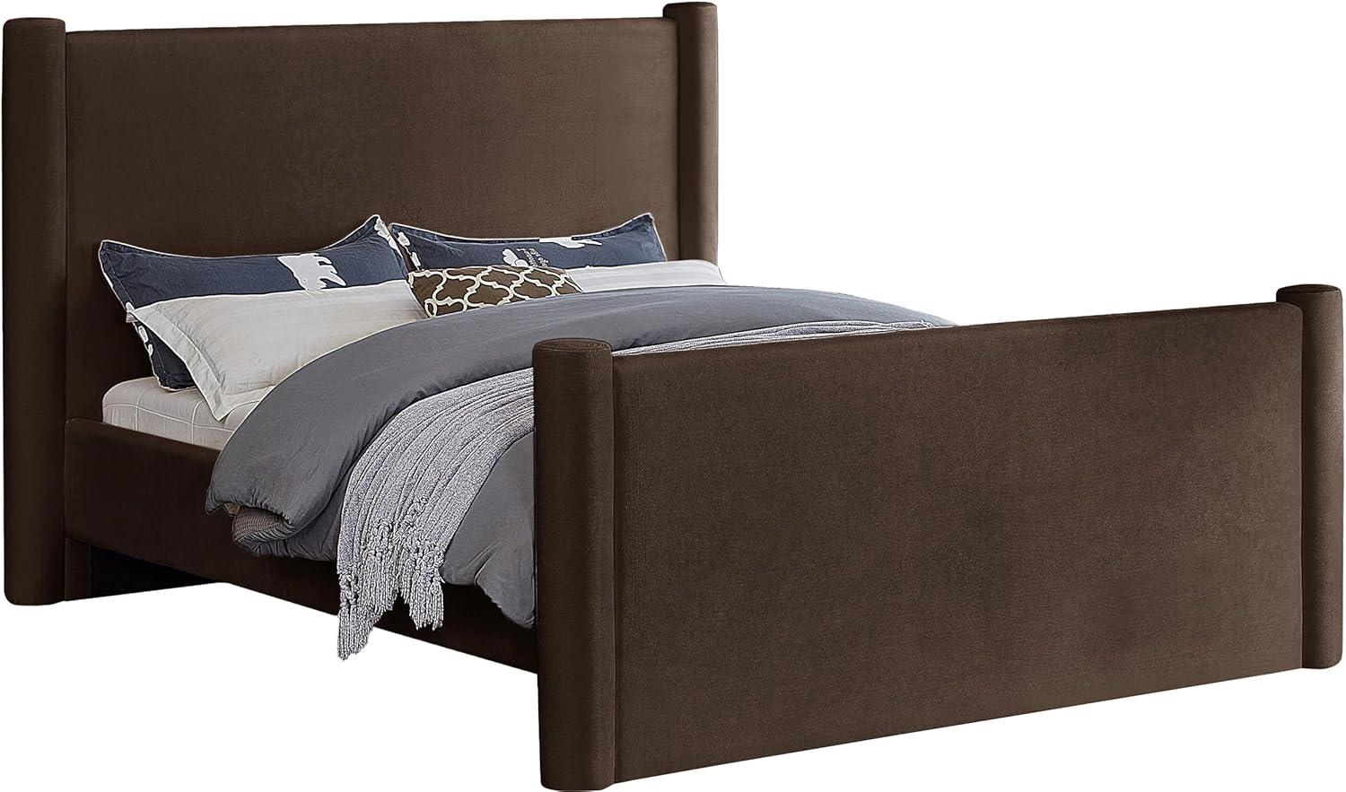 Meridian Furniture B1298Brown-Q Elias Collection Modern | Contemporary Queen Bed with Soft Brown Velvet, Solid Wood Inner Frame, 73.5" W x 88.5" D x 52" H, Brown, Queen