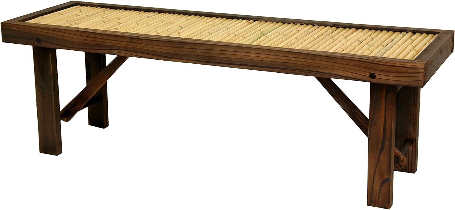 Japanese Bamboo Bench with Dark Walnut Wood Frame