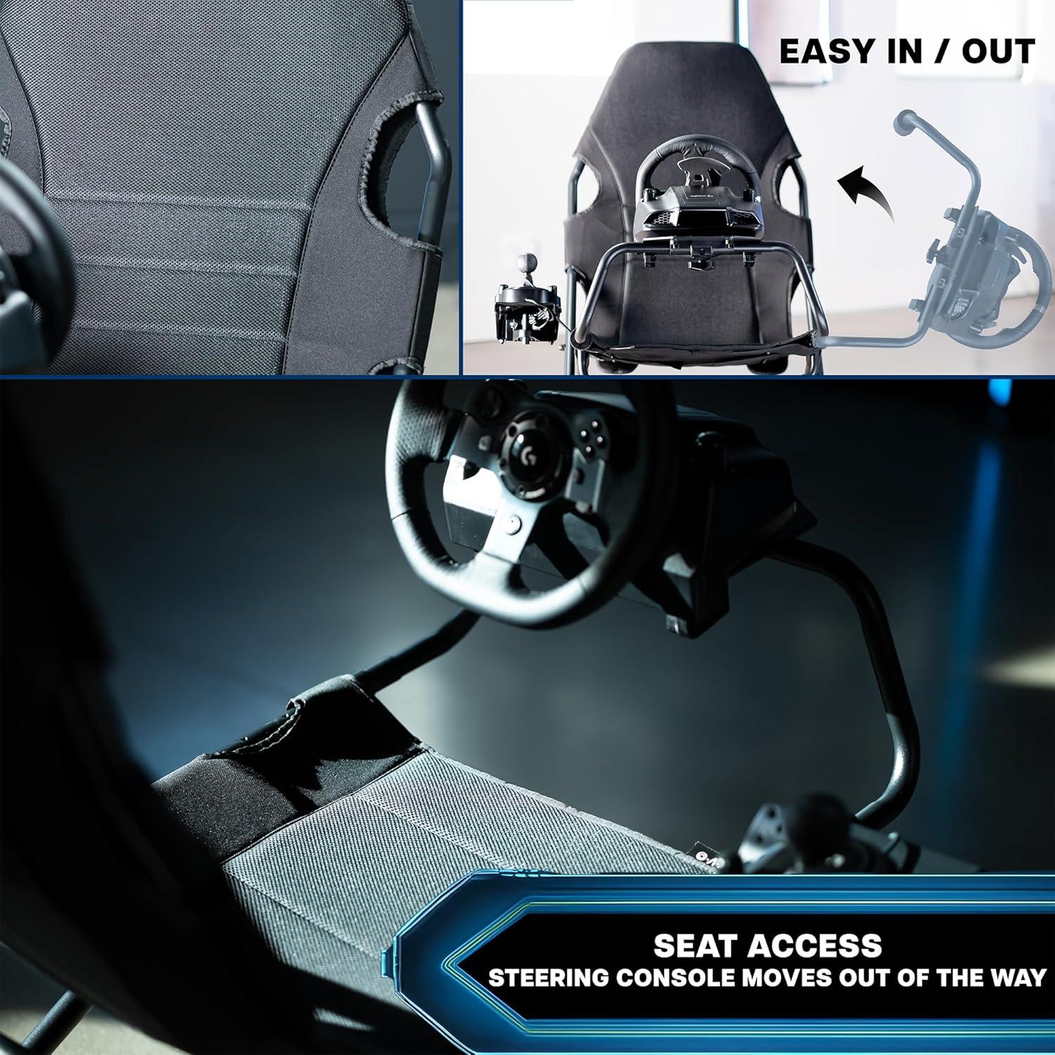 Vivo Black Folding Racing Simulator Cockpit With Wheel Stand