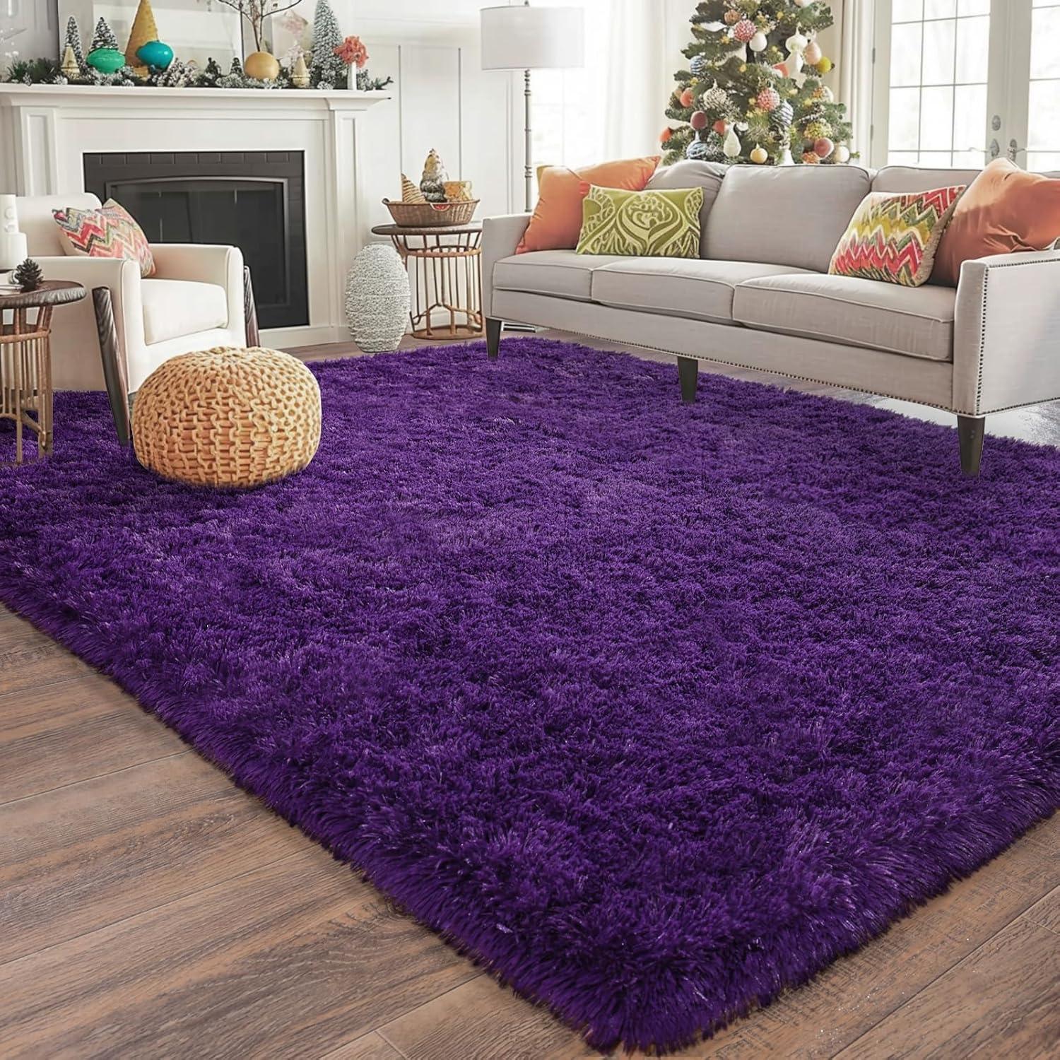 ZENELESS Solid Shag Collection Rug,8'x10' Grape Purple Large Fluffy Area Rugs Perfect for Living Room, Bedroom