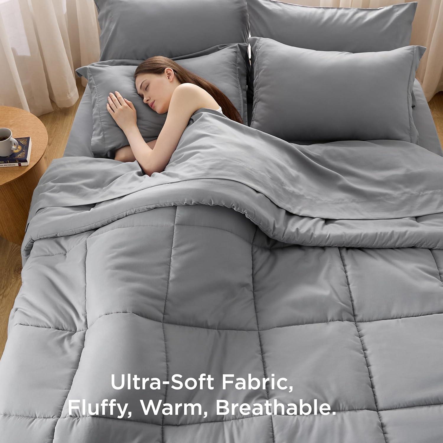 Grey Queen Microfiber Down Alternative Bed in a Bag Set