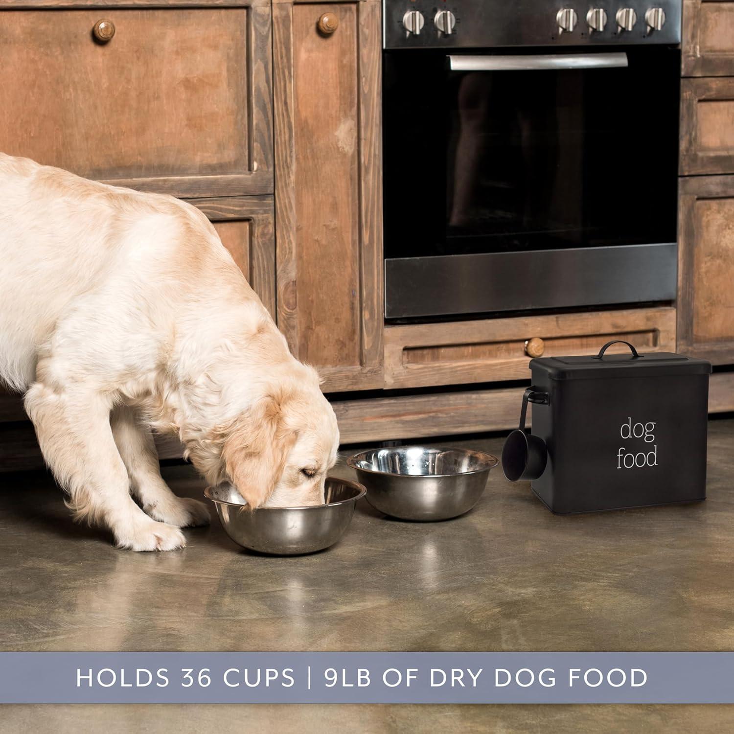 Black Enamel Airtight Dog Food Storage Canister with Scoop