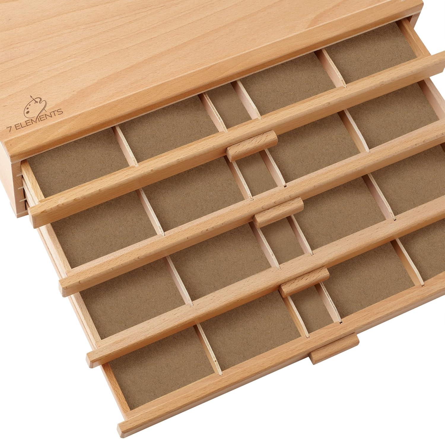 U.S. Art Supply 4-Drawer Artist Wood Pastel, Pen, Marker Storage Box - Elm Hardwood Construction, 5 Compartments per Drawer - Ideal for Pastels, Pens, Pencils, Charcoal, Blending Tools, and More