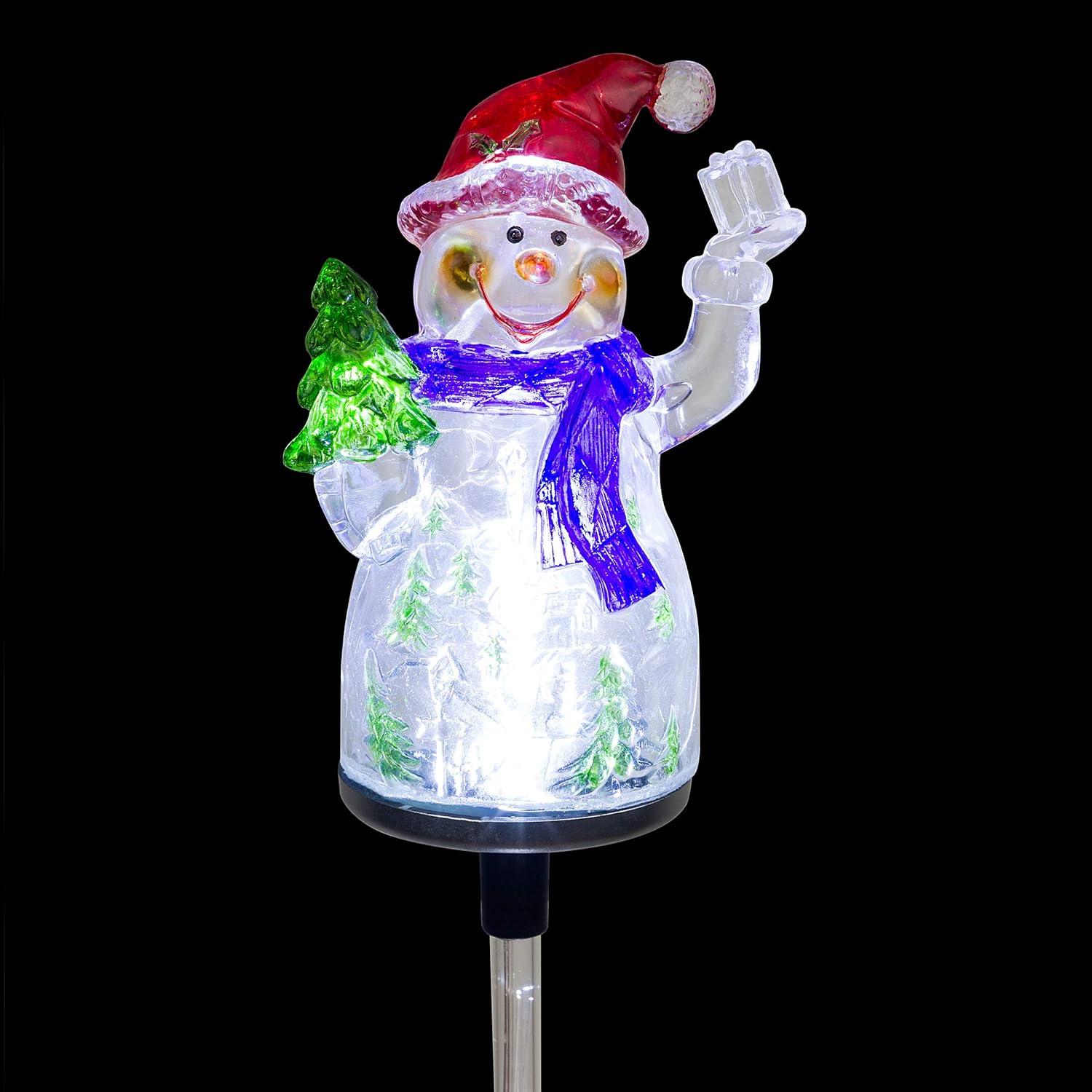 Alpine Corporation 34" Snowman Solar Powered Glass Garden Stakes (2 Pieces)