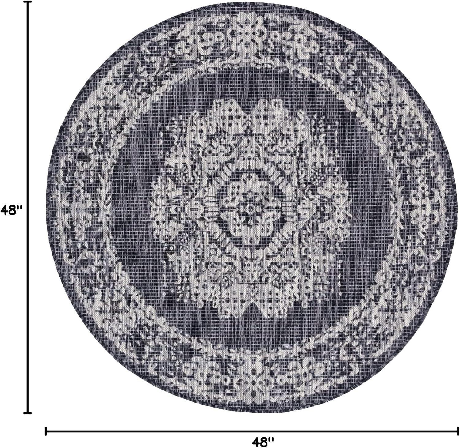 Unique Loom 4' 1 x 4' 1 Round Indoor/Outdoor Traditional Blue Area Rug