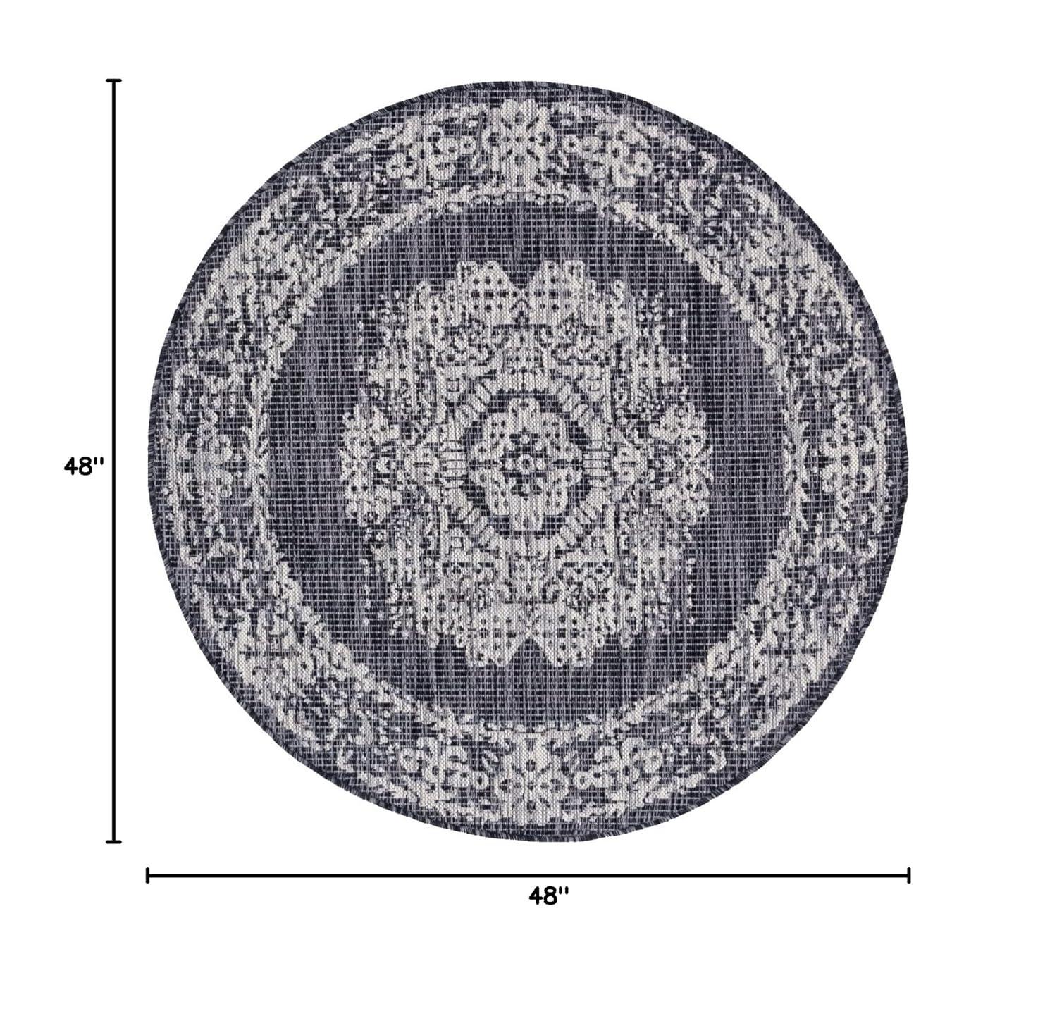 Unique Loom 4' 1 x 4' 1 Round Indoor/Outdoor Traditional Blue Area Rug