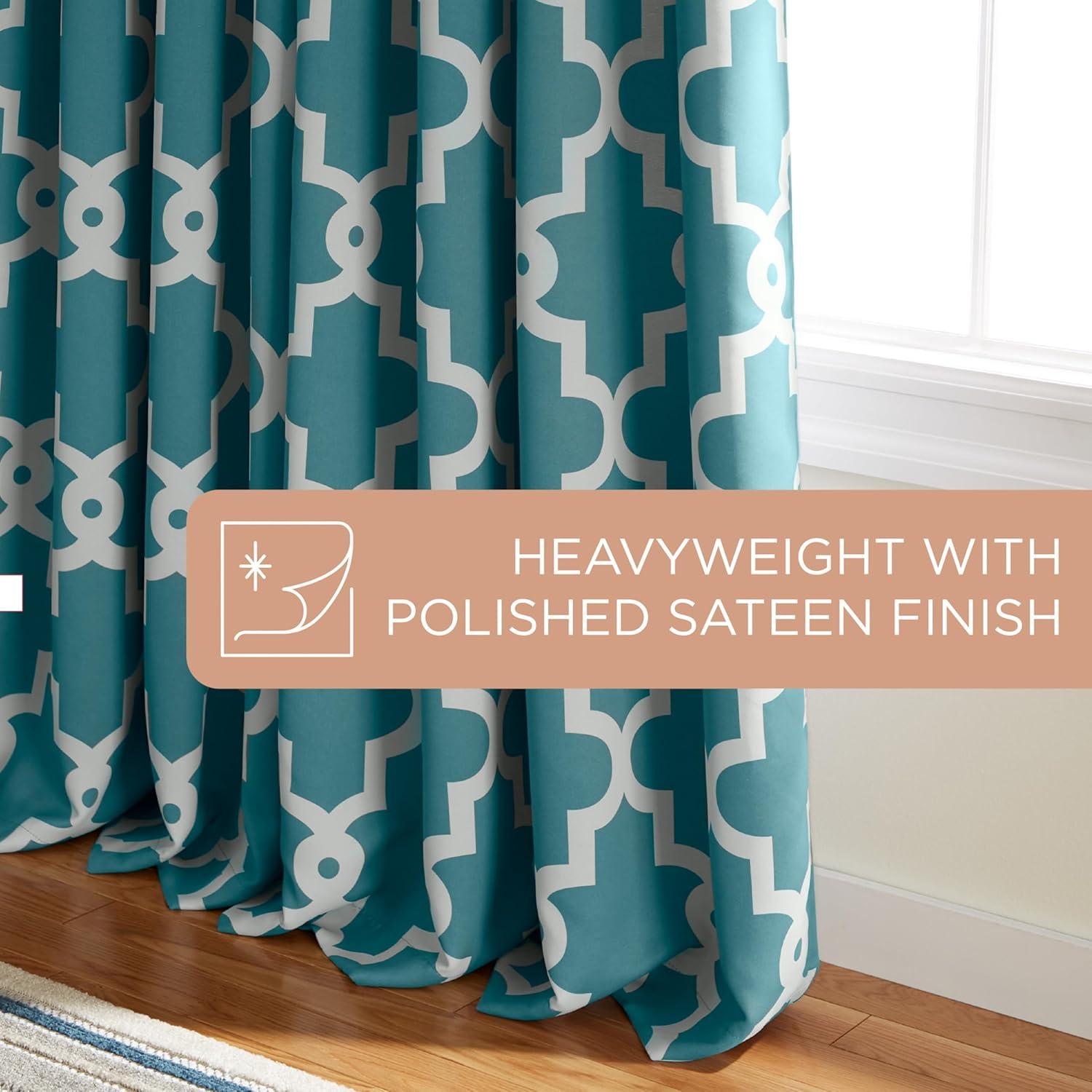 Set of 2 63"x52" Ironwork Sateen Woven Room Darkening Window Curtain Panel Teal - Exclusive Home