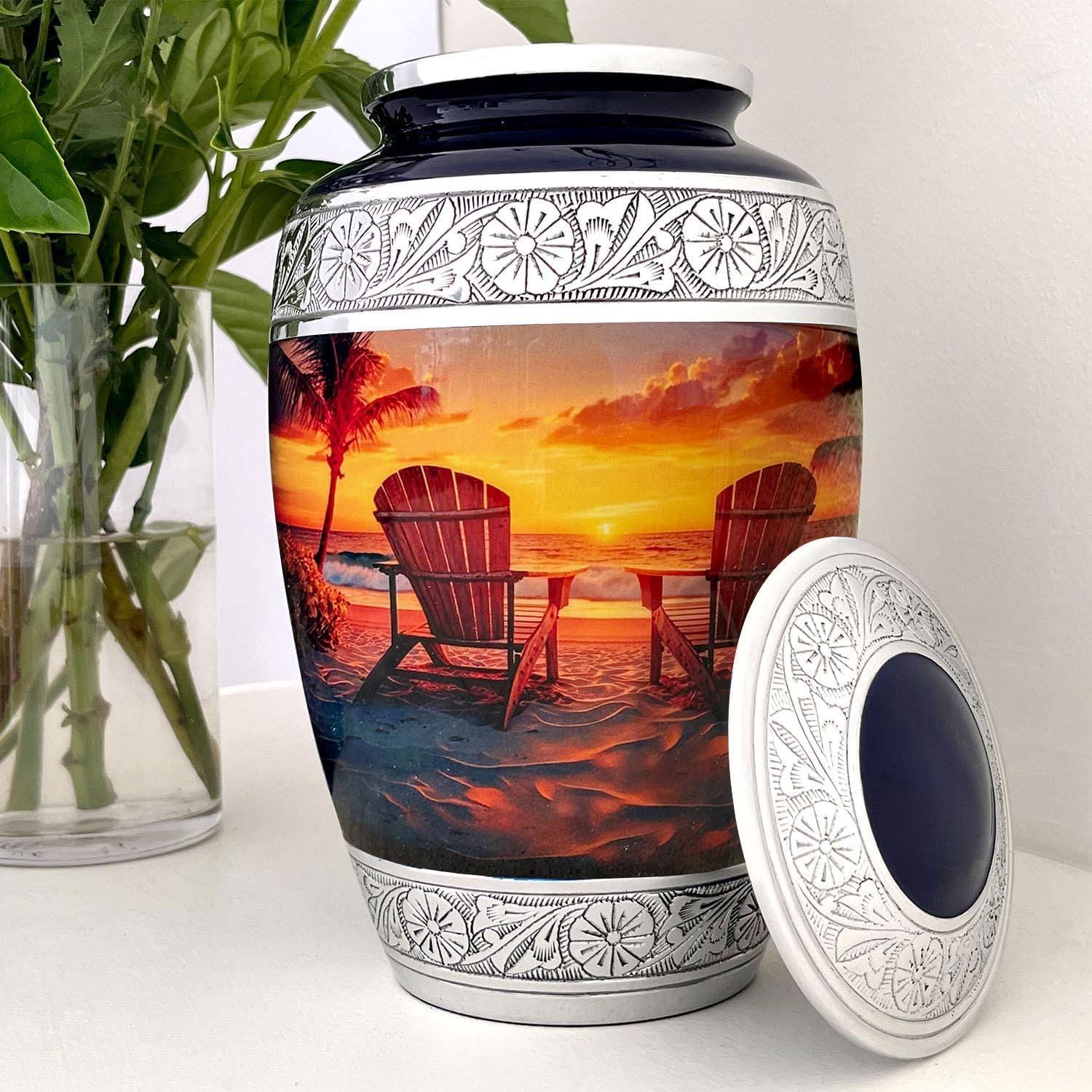 Beach Urn for Human Ashes | Large Handcrafted Funeral Memorial | Decorative Cremation Sunrise Sunset Urn for Women and Men