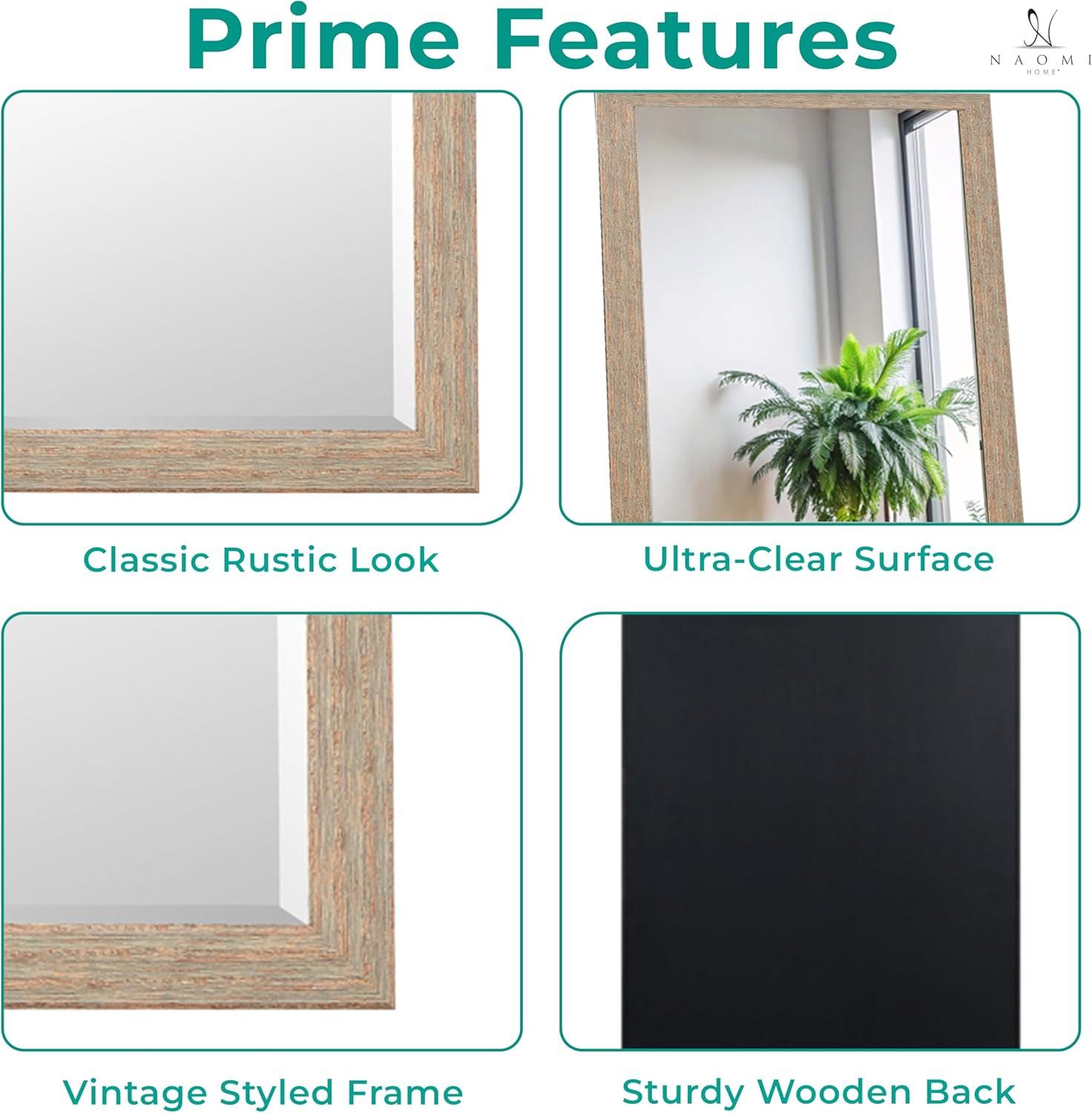 Highland Dunes Lindberg Rectangle Full Length Mirror, Faux Wood Farmhouse Mirror, Floor Mirror