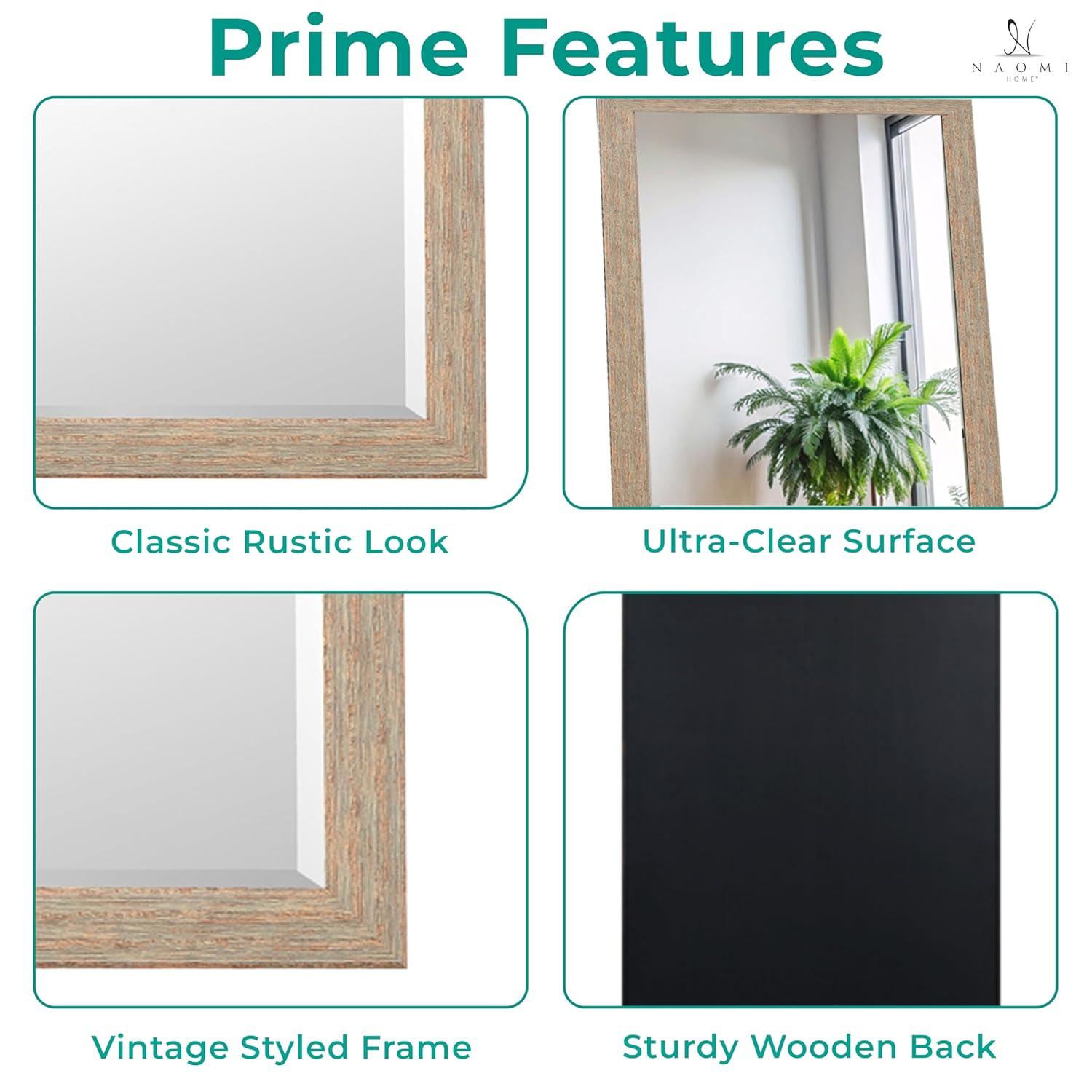 Highland Dunes Lindberg Rectangle Full Length Mirror, Faux Wood Farmhouse Mirror, Floor Mirror