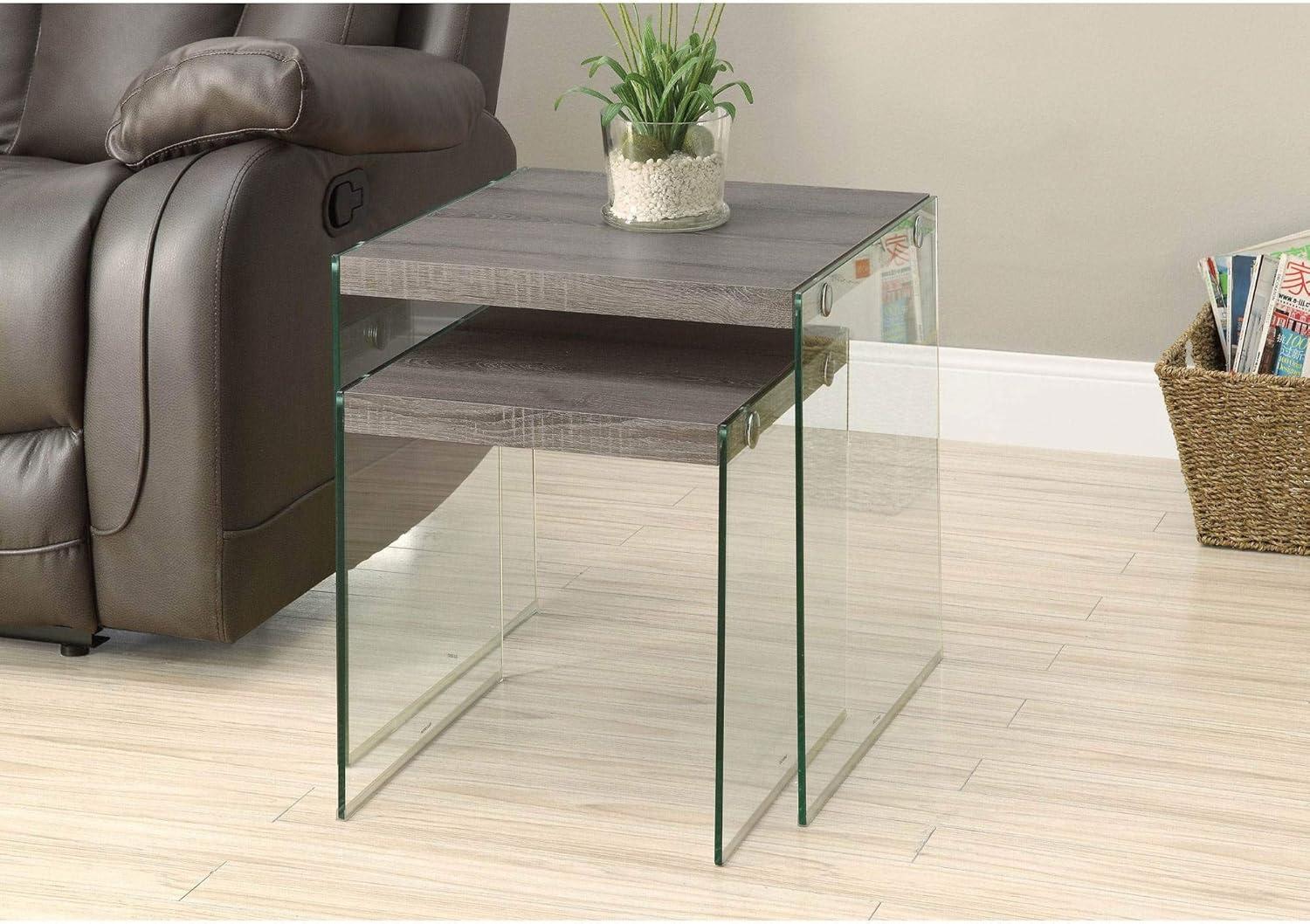 Monarch Specialties Nesting Table, Set Of 2, Side, End, Accent, Living Room, Bedroom, Brown Laminate
