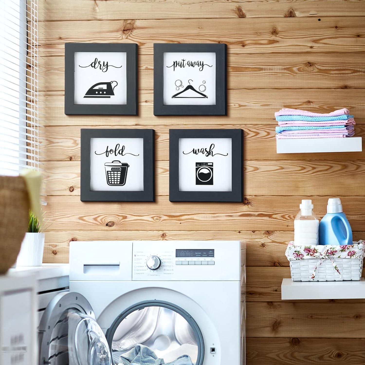 Bucherry Laundry Sign Set of HYZ01 4 Rustic Wood Wash Dry Fold Put Away Laundry Signs Wall Decor Wall Hanging Art Decor Wood Signs for Laundry Room Vintage Farmhouse Decorations for Home Supplies