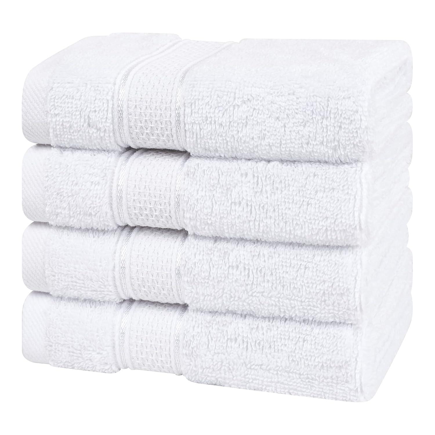 American Soft Linen Salem 4 Pack Washcloth Set, 100% Cotton Washcloth Hand Face Towels for Bathroom and Kitchen, White