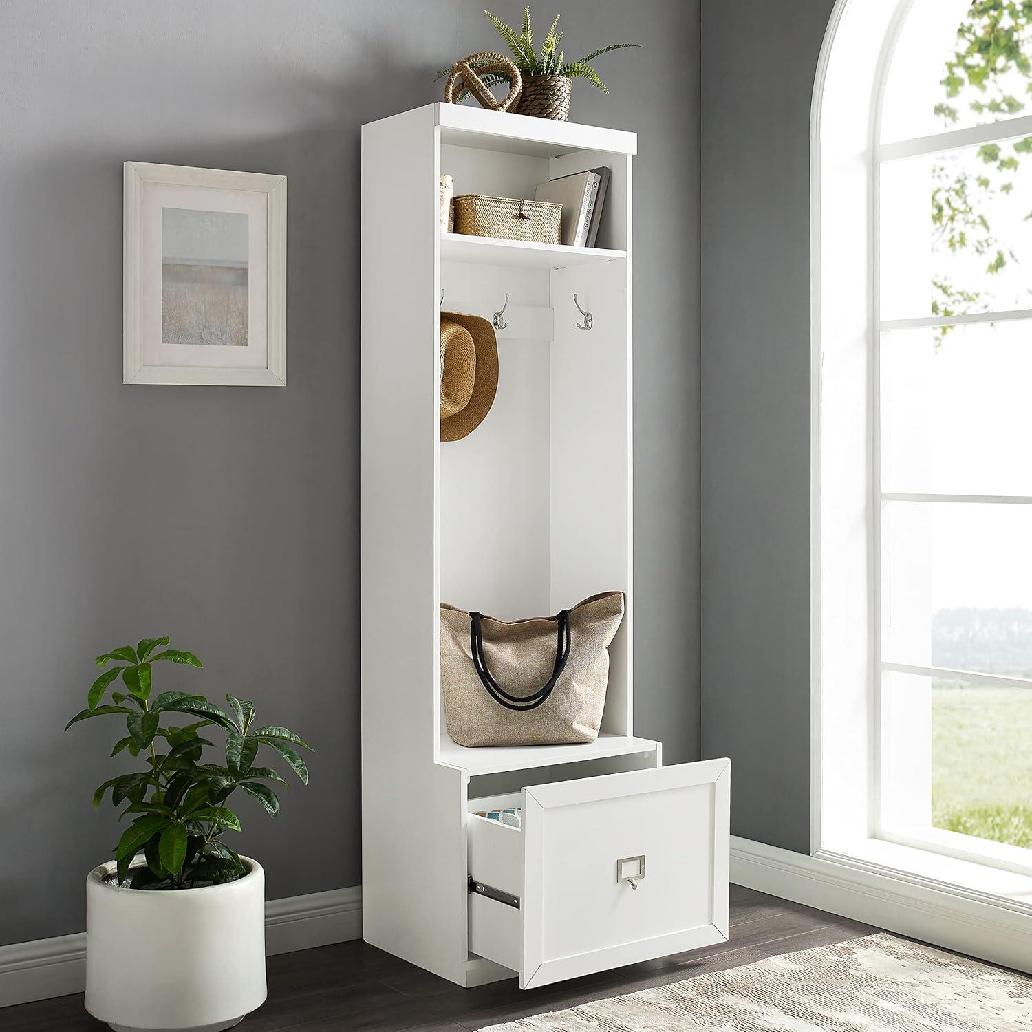 Harper Hall Tree White - Crosley: Mudroom Storage, Entryway Locker with Hooks & Shelf