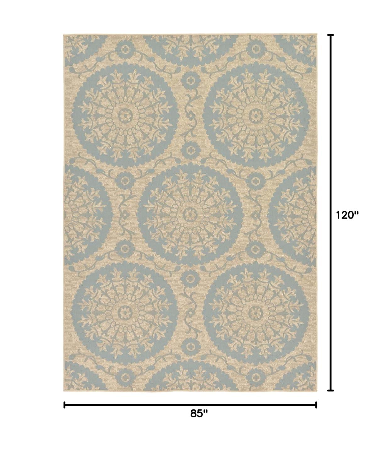 Unique Loom Outdoor Botanical Collection Area Rug - Medallion (7' 1" x 10' Rectangle Aqua/Beige)