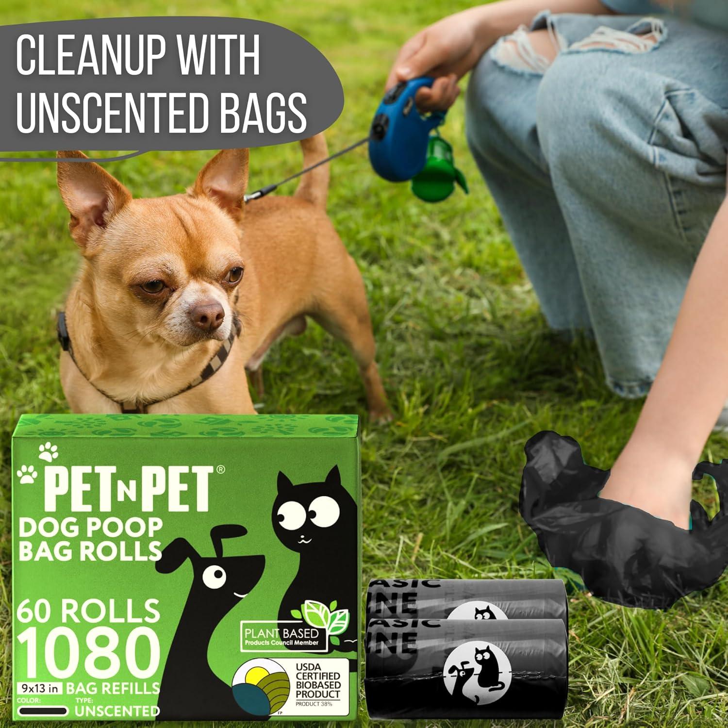 Pet N Pet 1080 Counts Black Poop Bags for Dogs, 38% Plant Based & 62% PE Extra Thick Dog Poop Bags Rolls, 9" x 13", Unscented Pet Waste Bag