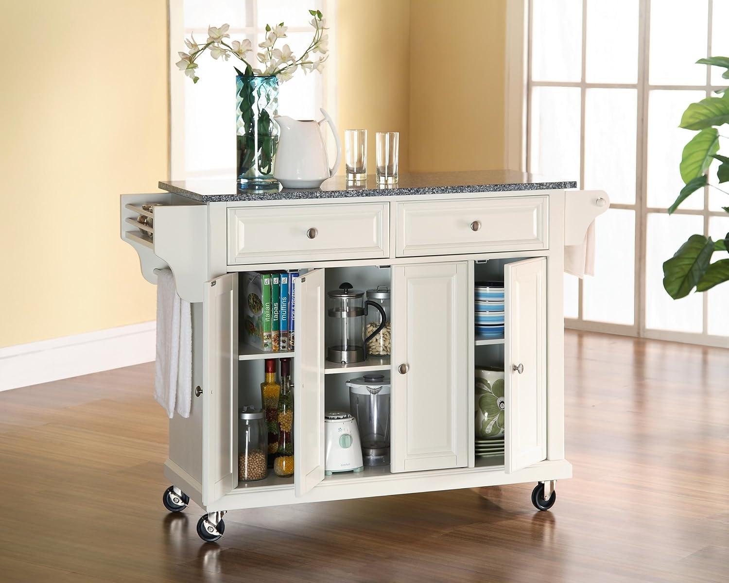 Crosley Furniture Wood/Solid Granite Kitchen Cart in White/Gray
