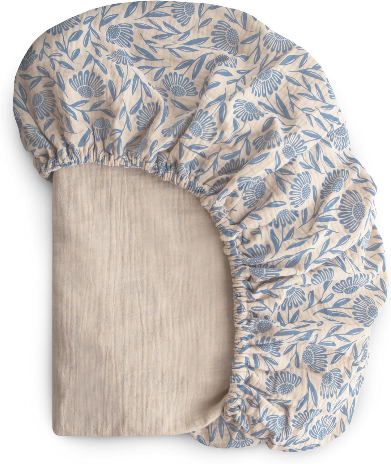Mushie Extra Soft Muslin Crib Sheet - Blue Flowers