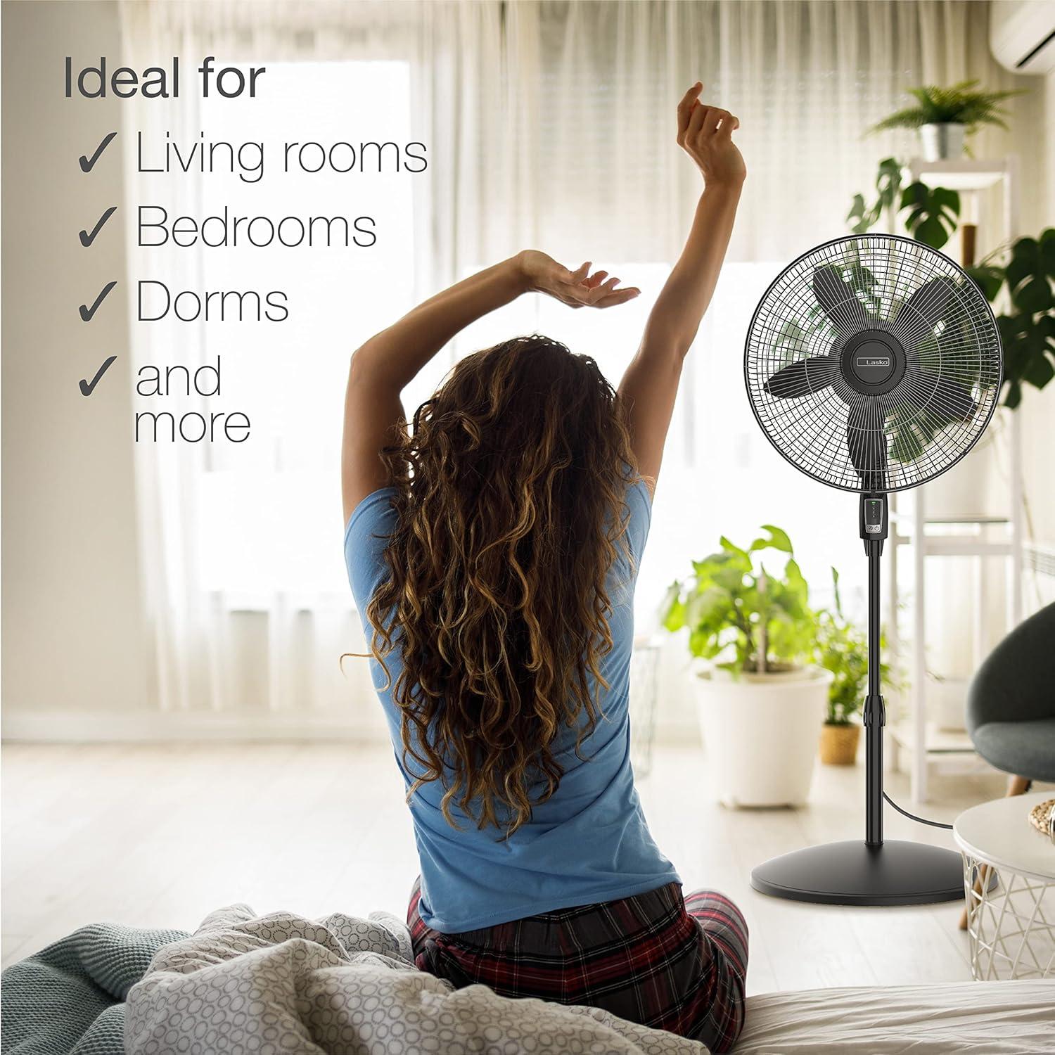 Black Adjustable Height Oscillating Floor Fan with Remote Control