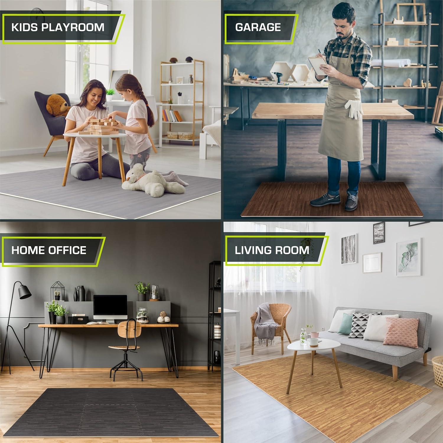 ProsourceFit Wood Grain Puzzle Mat 1/2-in, Carbon Black, 24 Sq Ft - 6 Tiles