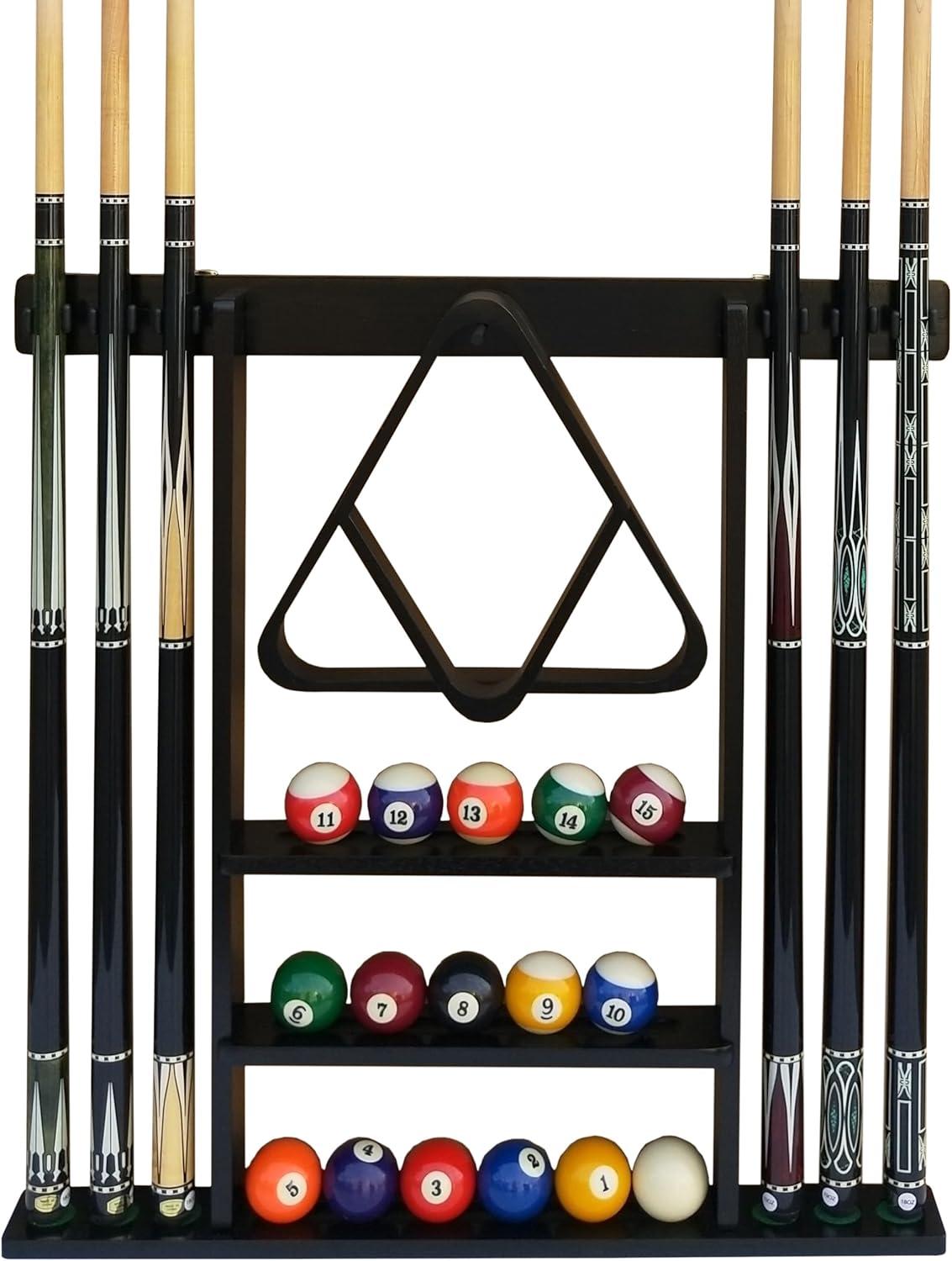 Flintar Wall Cue Rack, Premium Billiard Pool Cue Stick Holder, Made of Solid Hardwood, Improved Direct Wall Mounting, Cue Rack Only (Cues, Balls and Ball Rack not Included), Black Finish