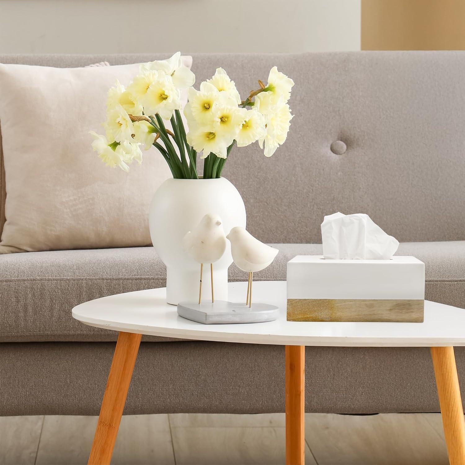 AuldHome Design Rectangular Tissue Box Cover (Enamel/Mango Wood); Minimalist Scandinavian Decor White Oblong Tissue Holder