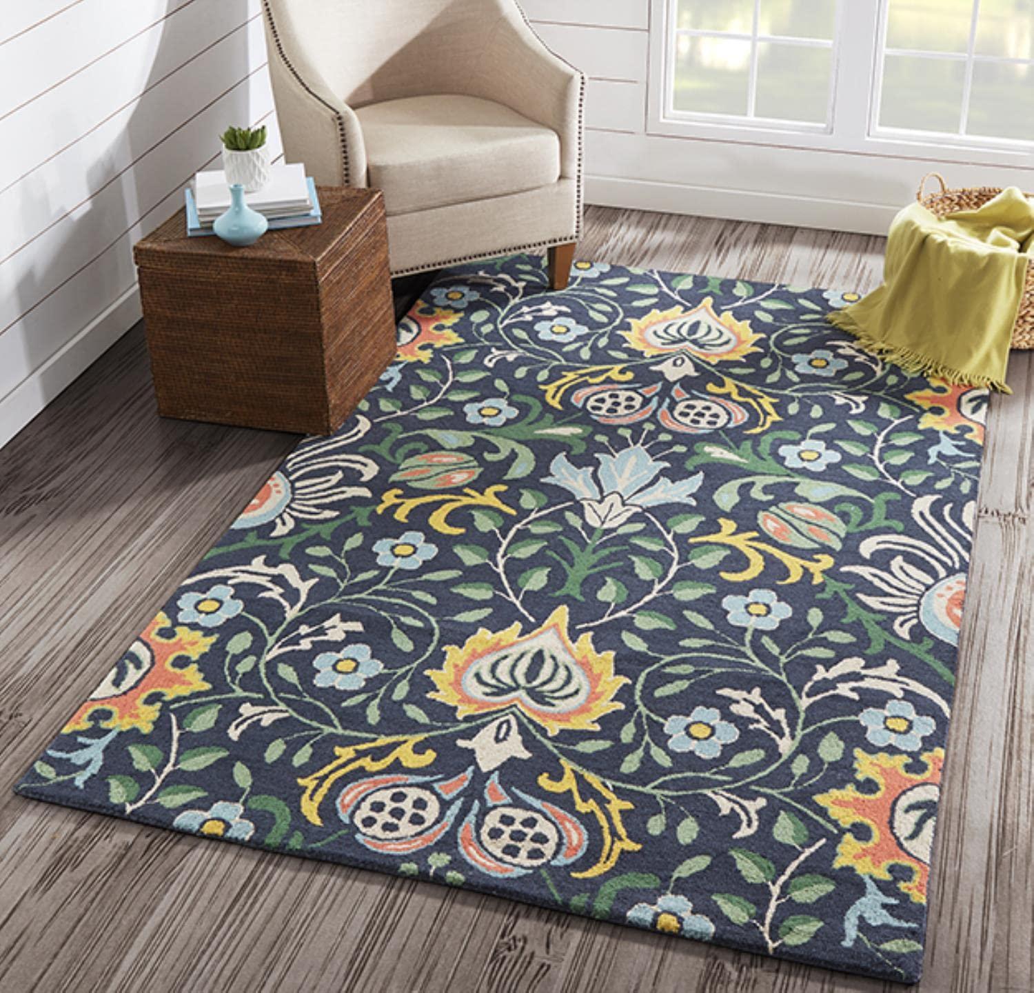 3'9"x5'9" Newport Floral Area Rug Navy Blue - Momeni