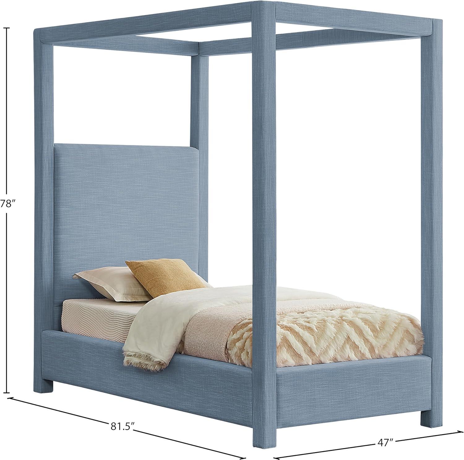Meridian Furniture Emerson Sky Blue Linen Textured Fabric Queen Bed