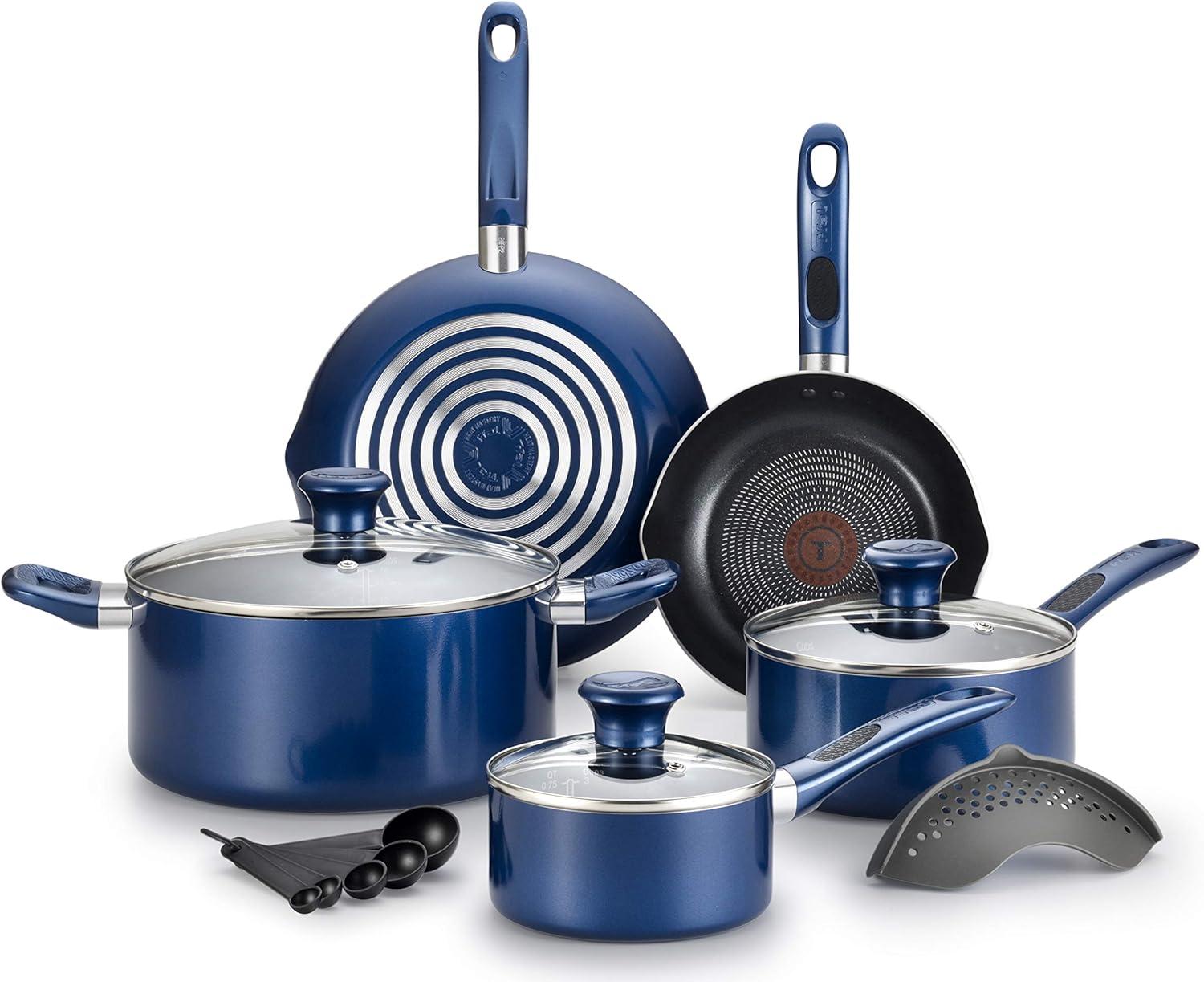 Excite 14-Piece Aluminum Non Stick Cookware Set in Blue