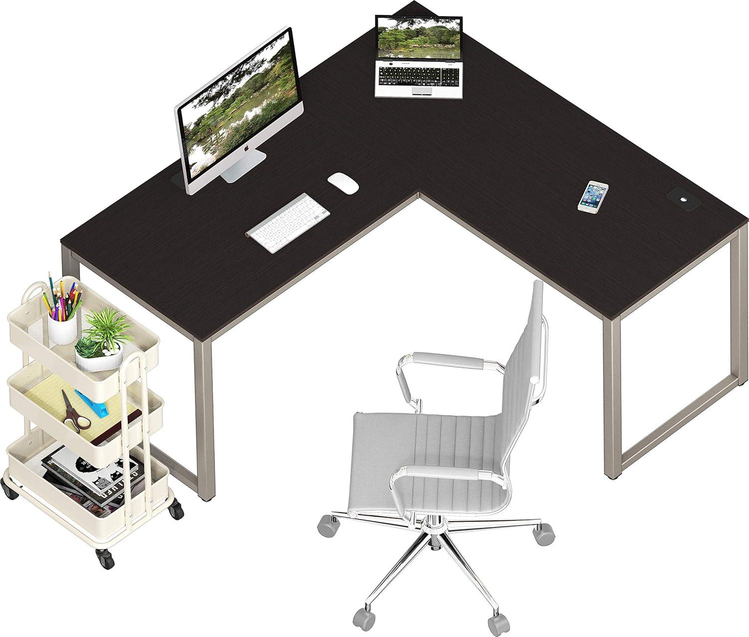 SHW Commercial-Grade L Shaped 55" x 60" Corner Office Computer Desk, Espresso
