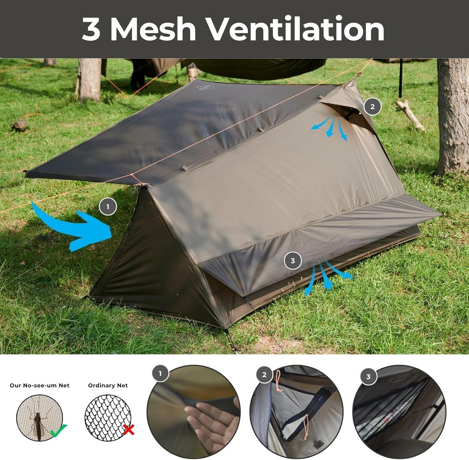 LIFETIME FLOORING LLC Backpacking Tent For Single Person, 3 Season Ultralight Tent Waterproof Silnylom Bushcraft Tent Shelter Lightweight 1 Person Tent For Camping Backpacking Hiking, NO Trekking Pole