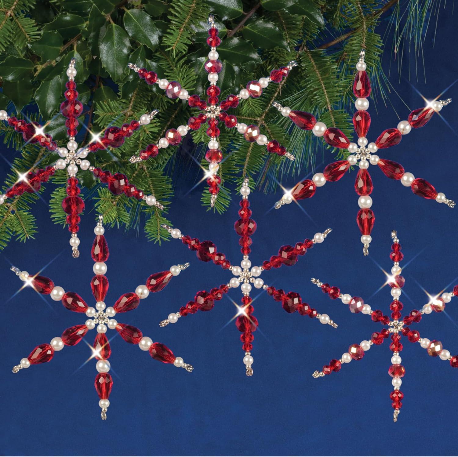 Ruby Snowflakes Beaded Crystal Ornament Kit, Set of 6