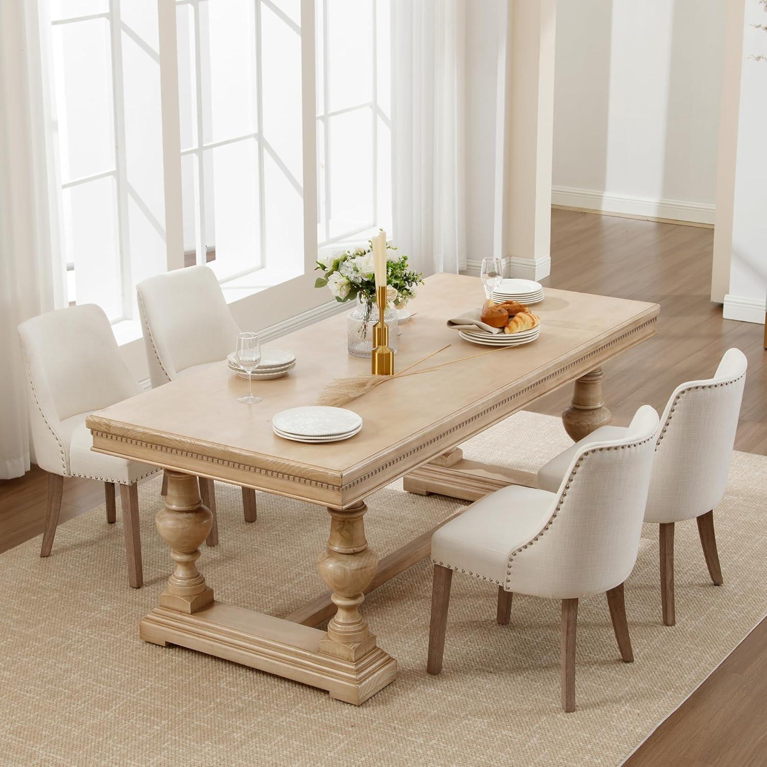 Guyou Dining Chairs Set of 2, Mid Century Modern Linen Upholstered Farmhouse Side Chairs with Nailhead and High Back for Kitchen Restaurant, Grey