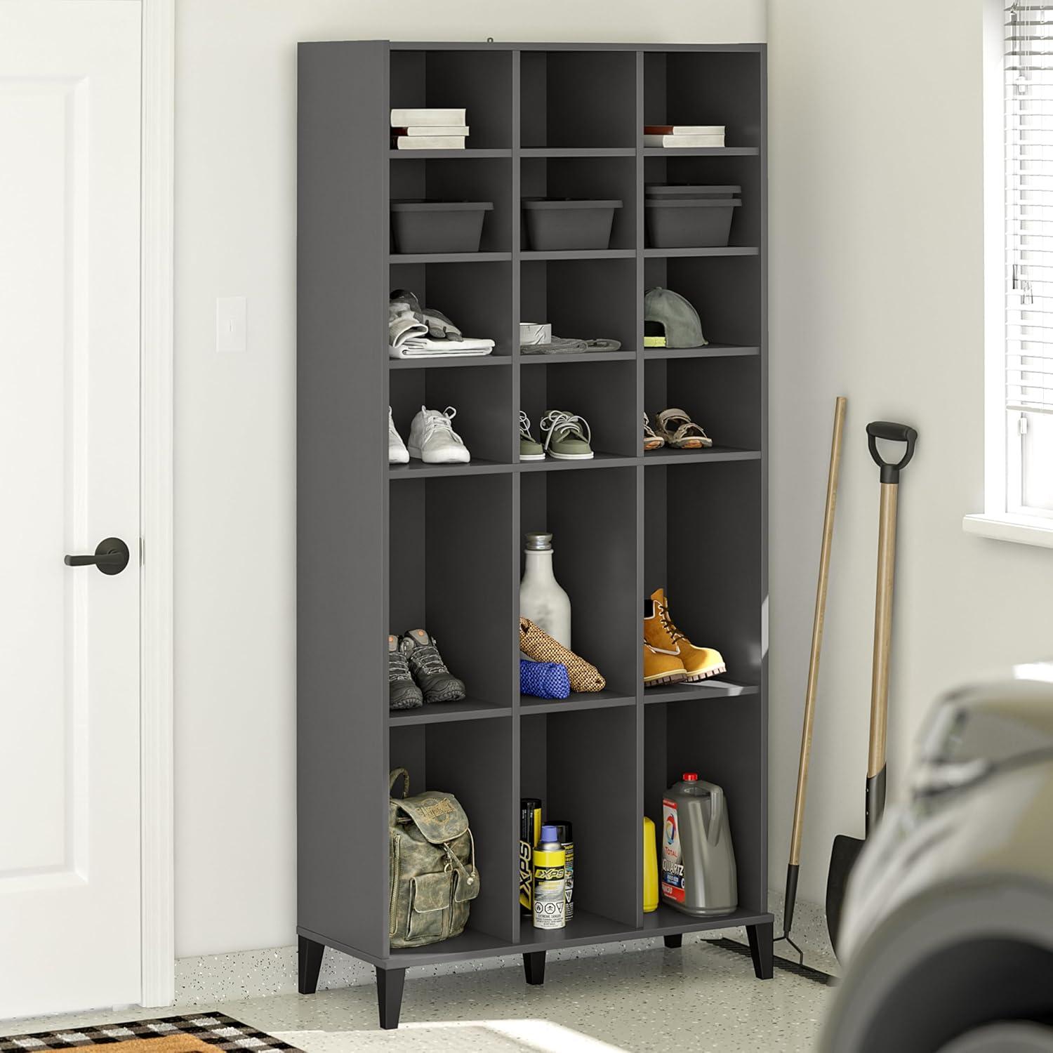 Graphite Engineered Wood Shoe Storage Cabinet with Adjustable Shelves