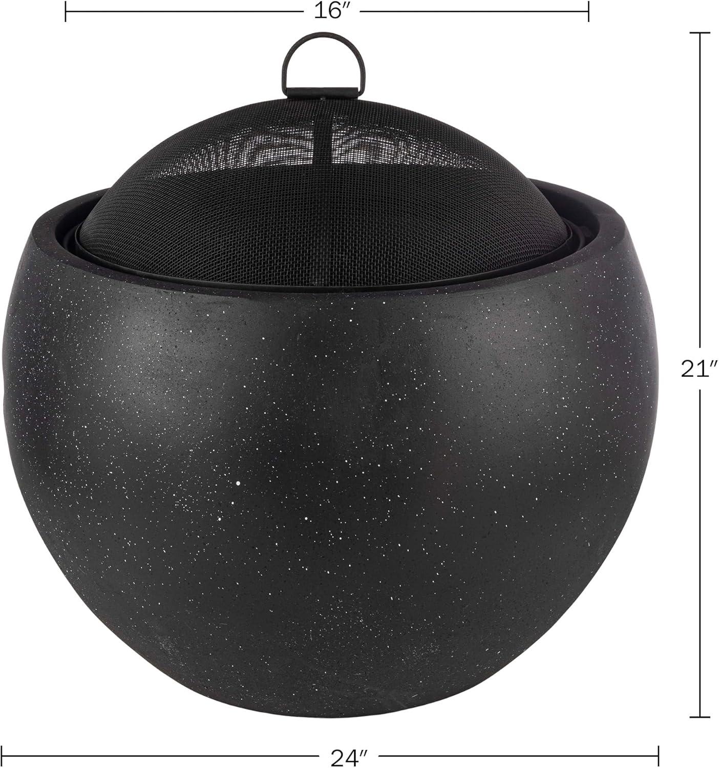 Pure Garden 24" Magnesium Oxide Round Outdoor Fire Pit Set Black: Includes Poker, Cover, 4200 BTU Output