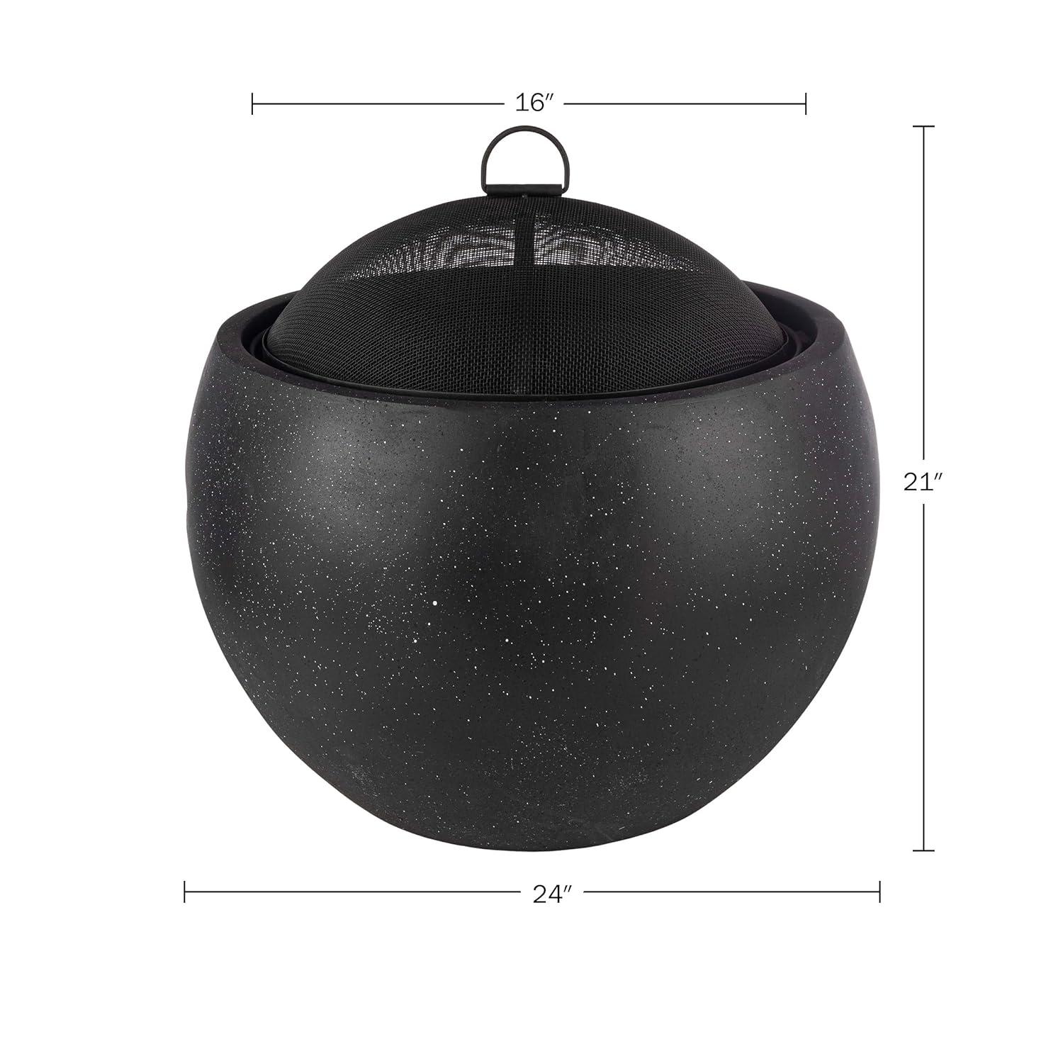 Pure Garden 24" Magnesium Oxide Round Outdoor Fire Pit Set Black: Includes Poker, Cover, 4200 BTU Output