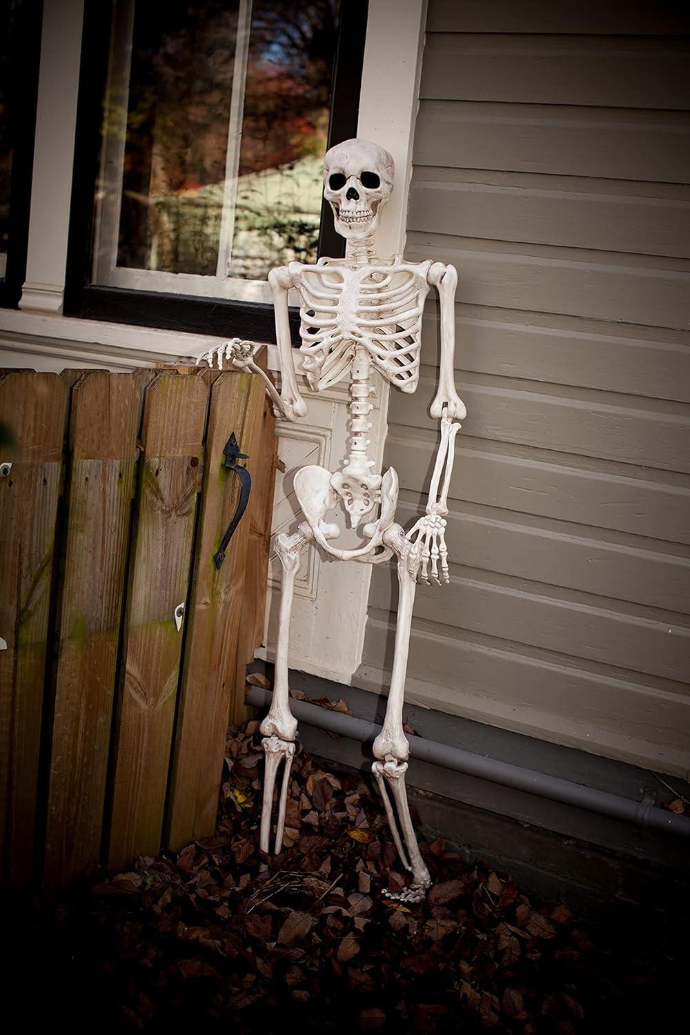 Crazy Bonez Pose-N-Stay Life Size 5 FT Skeleton with Realistic Posable and Movable Joints for Halloween Indoor and Outdoor Decoration