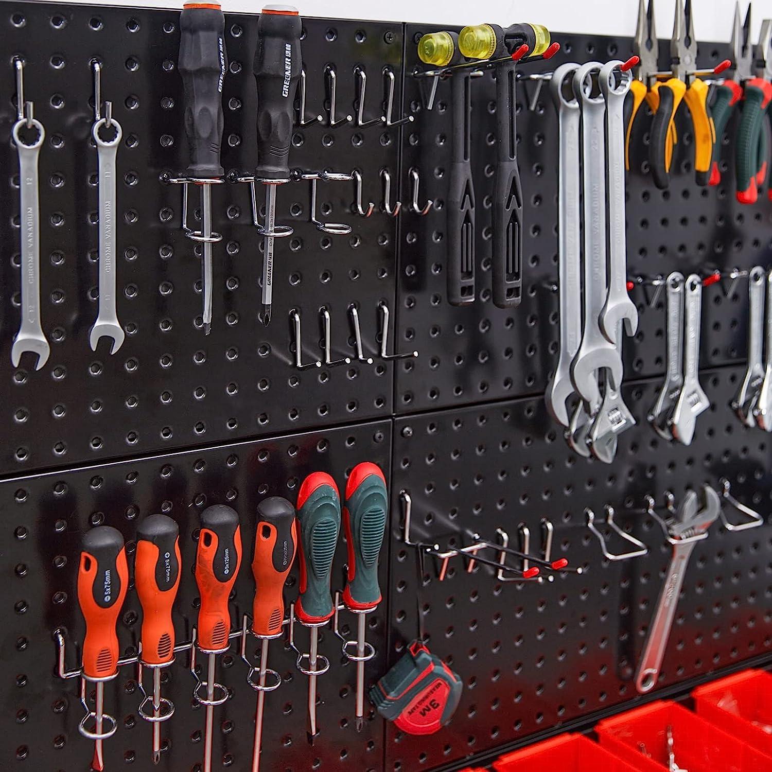 4 Pack Metal Pegboard Panels 24" x 12" Black Heavy Duty Steel Pegboard Wall Organizer, Garage Utility Tools Pegboard Storage System for Workbench, Shop, Shed Modular Peg Board Organizer Board Kit