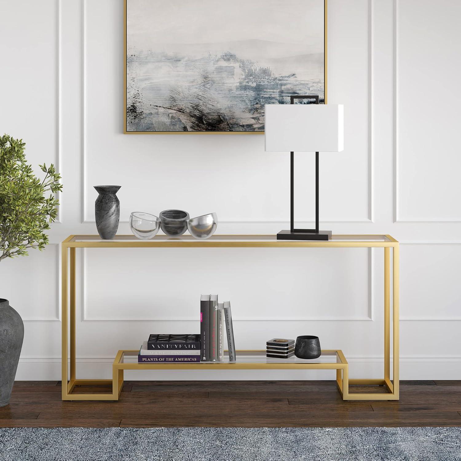 Evelyn&Zoe Athena 64" Wide Rectangular Console Table, Gold